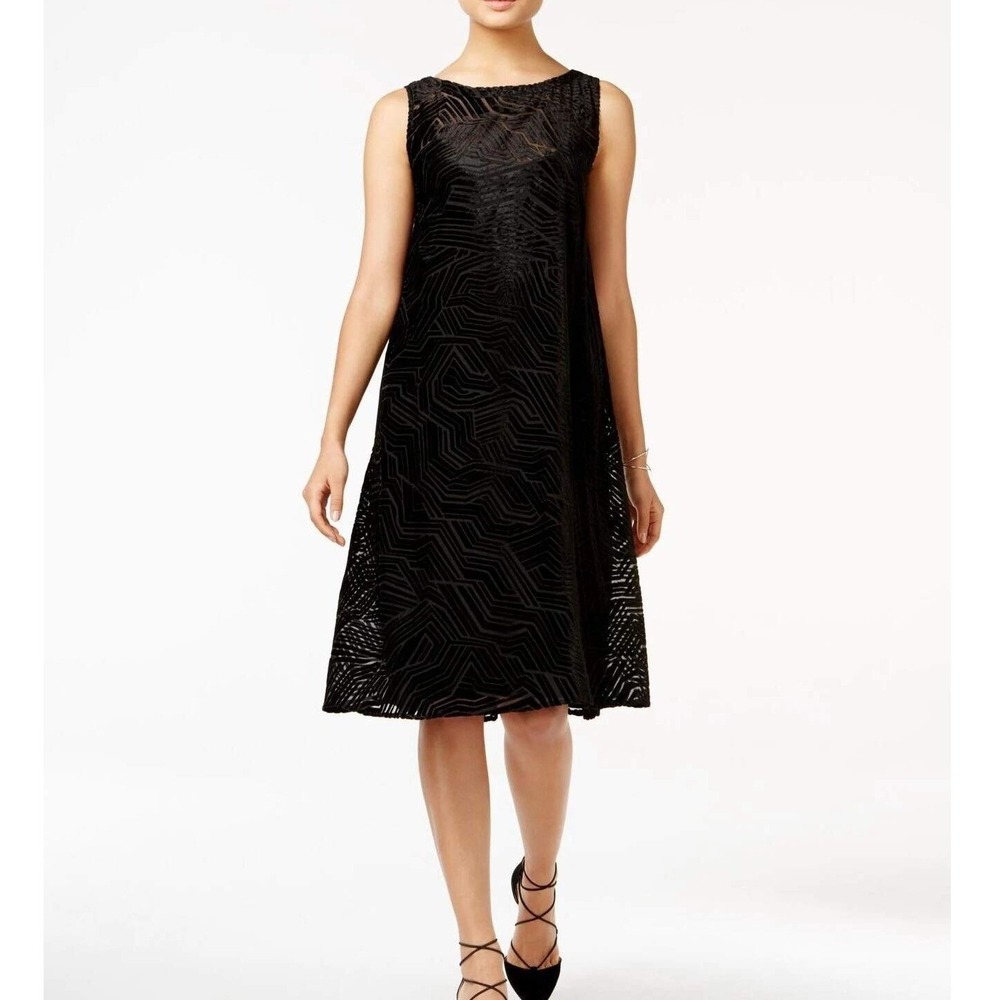 Alfani Womens Black Burnout Velvet Sleeveless Shift Dress 12 Whimsigoth